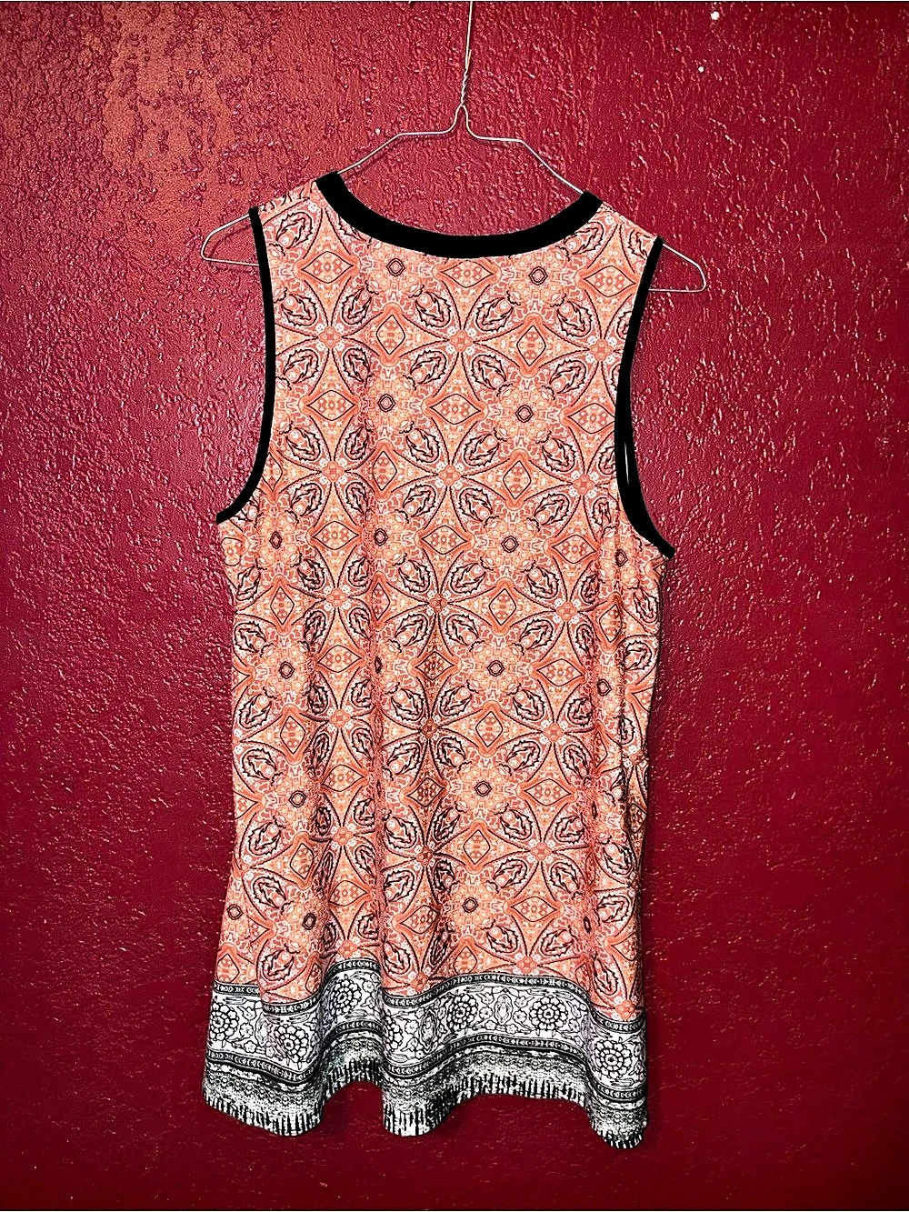 AB Studio Geometric Mini Dress in Orange & Black Size XL Like New
